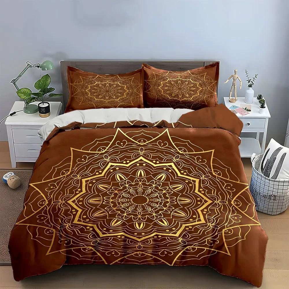 Golden Mandala Design Set - Decor Soft Comfortable Duvet Cover Bedding Set Included 1*Duvet Cover & 2*Pillowcases gift