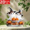 Bohemian Ghost & Witch Hat Plaque. Halloween Desk Decor for Home, Room, Cafe & Office.