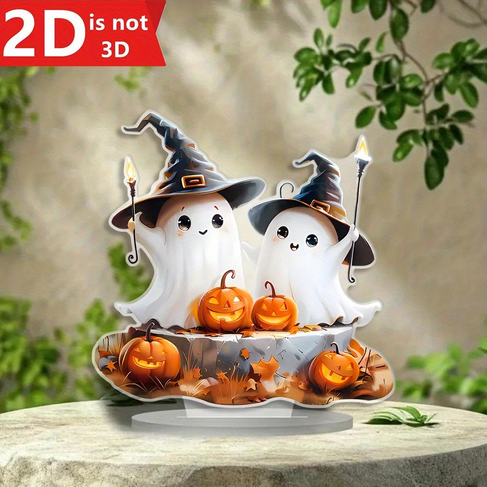 Bohemian Ghost & Witch Hat Plaque. Halloween Desk Decor for Home, Room, Cafe & Office.