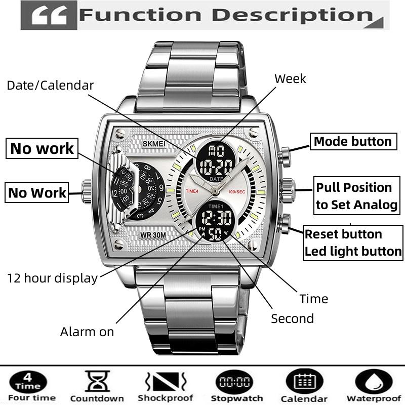 Skmei Mens Multiple Time Zone Sports Watches Fashion Digital Analog Display Waterproof Quartz Wristwatch Led Chrono Alarm Clock