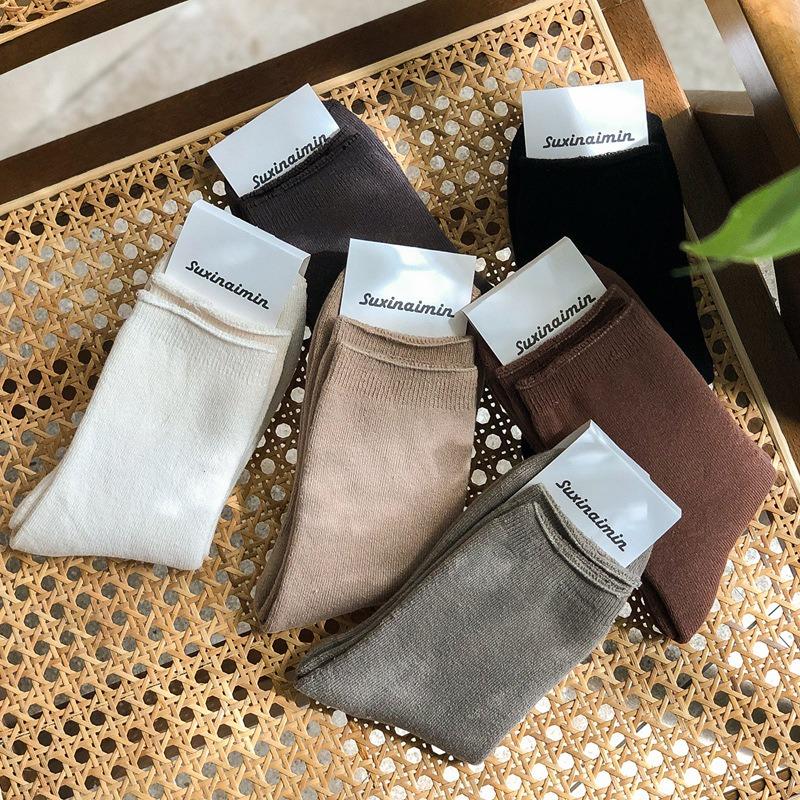 5 Pairs of New Women's Autumn and Winter Collection of Artistic and Retro Warm Cotton Rolled Up and Thickened Loop Socks