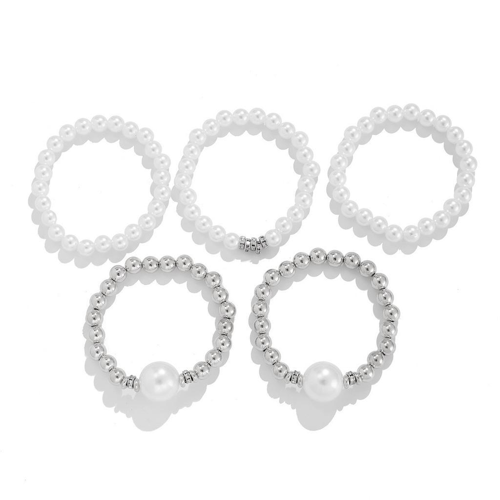 Vintage Pearl Wide Cuff Bangles Men Hip Hop Punk Silver Color Geometric Spring Bangles For Women Bracelet Jewelry