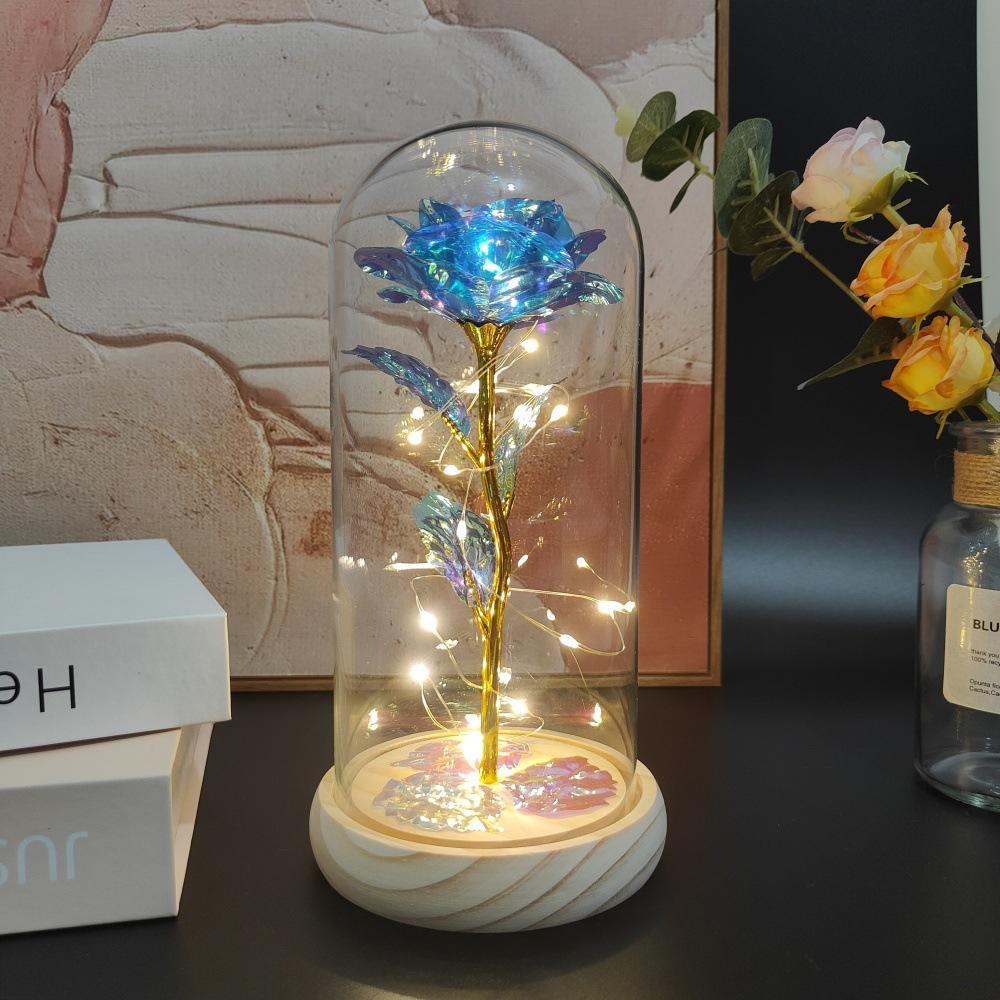 Eternal Flower Simulation Flower Luminous Glass Lampshade Gold Foil Rose Mother's Day Birthday Gift Decorative Night Light