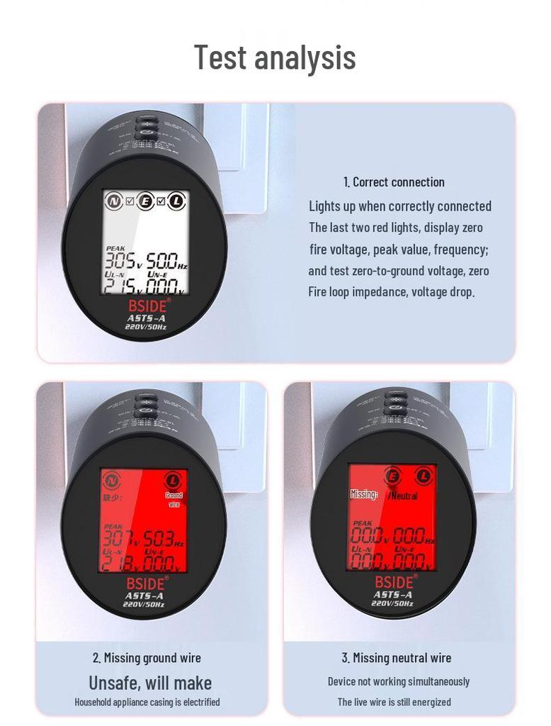 Large Digital Display Socket Tester for Power Polarity and Electrical Safety Inspection