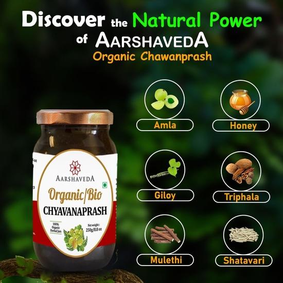 Aarshaveda Organic Chyawanprash 250g Jar - 100% Pure Herbal Formula & USDA Certified, Sugar-Free Chyawanprash, Organic Immune Support