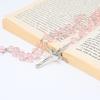 Light pink crystal bead rosary Catholic necklace with sacred earth medal and cross.