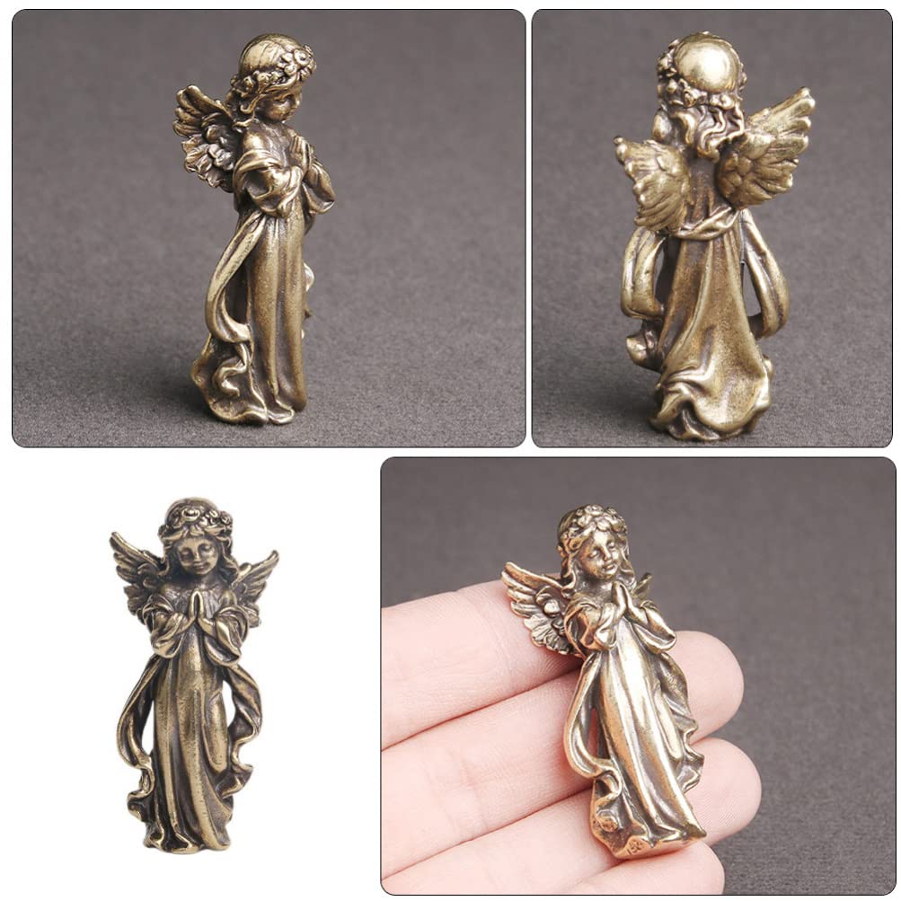OUNONA Angel Interior Prayer Brass Mini Garden Cute Angel Photo Desktop Decor Figurine, Decor, Ornament, Sculpture, Decoration, Statue, Prop,