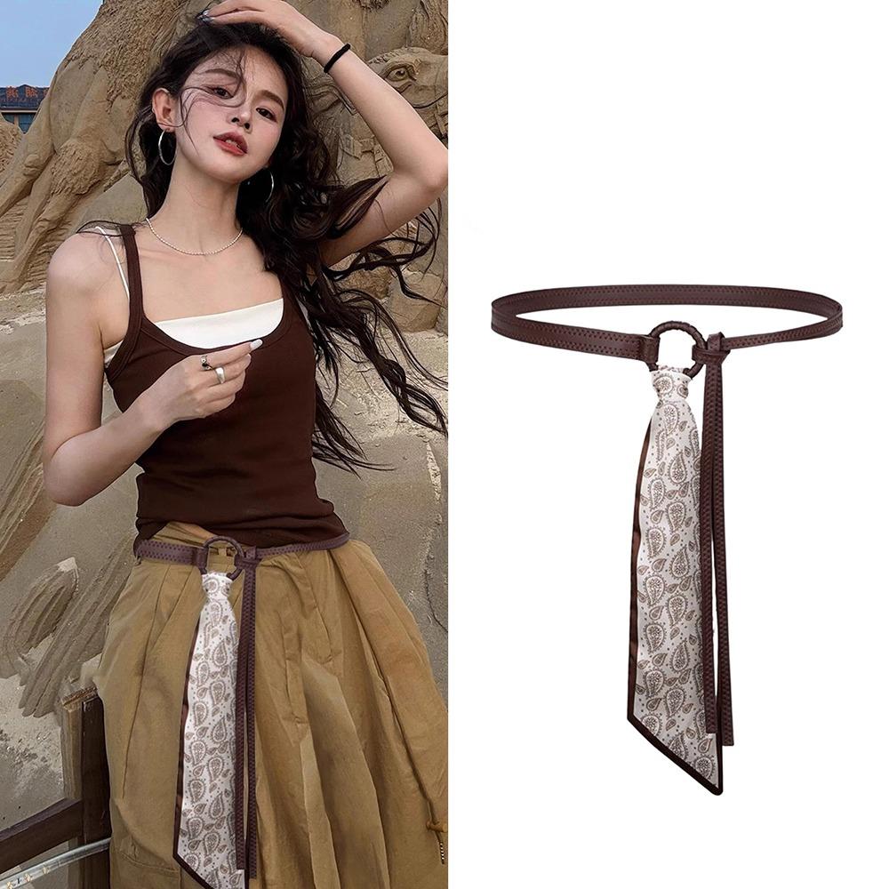 Fashion PU Leather Women's Silk Ribbon Belt Hip Hop Punk Waist Belt Vintage Retro Waistband