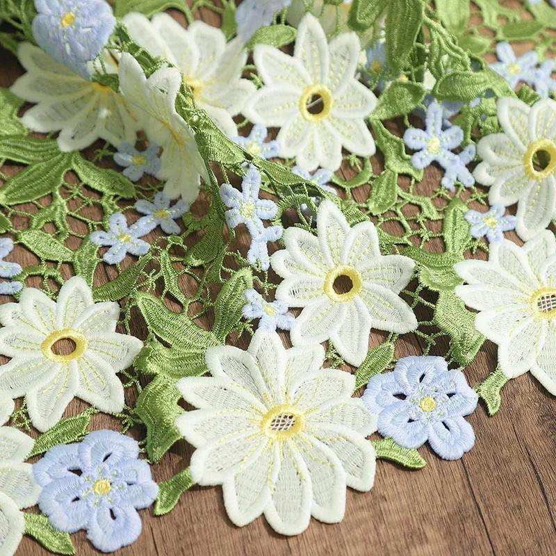50*132Cm Water-Soluble Lace 3D Embroidery Hollow Fabric Green Flower Wedding Dress Skirt Curtain Clothes Tablecloth Diy Sewing