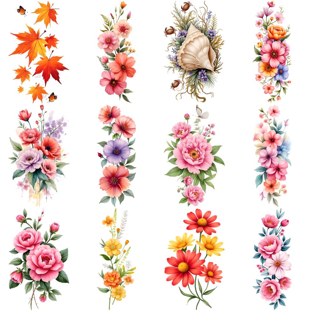 12 pièces Tatouages Temporaires Motifs Papillons Designs Floraux Colorés Autocollants Corporels Imperméables Longue Durée Pour Bras Adulte