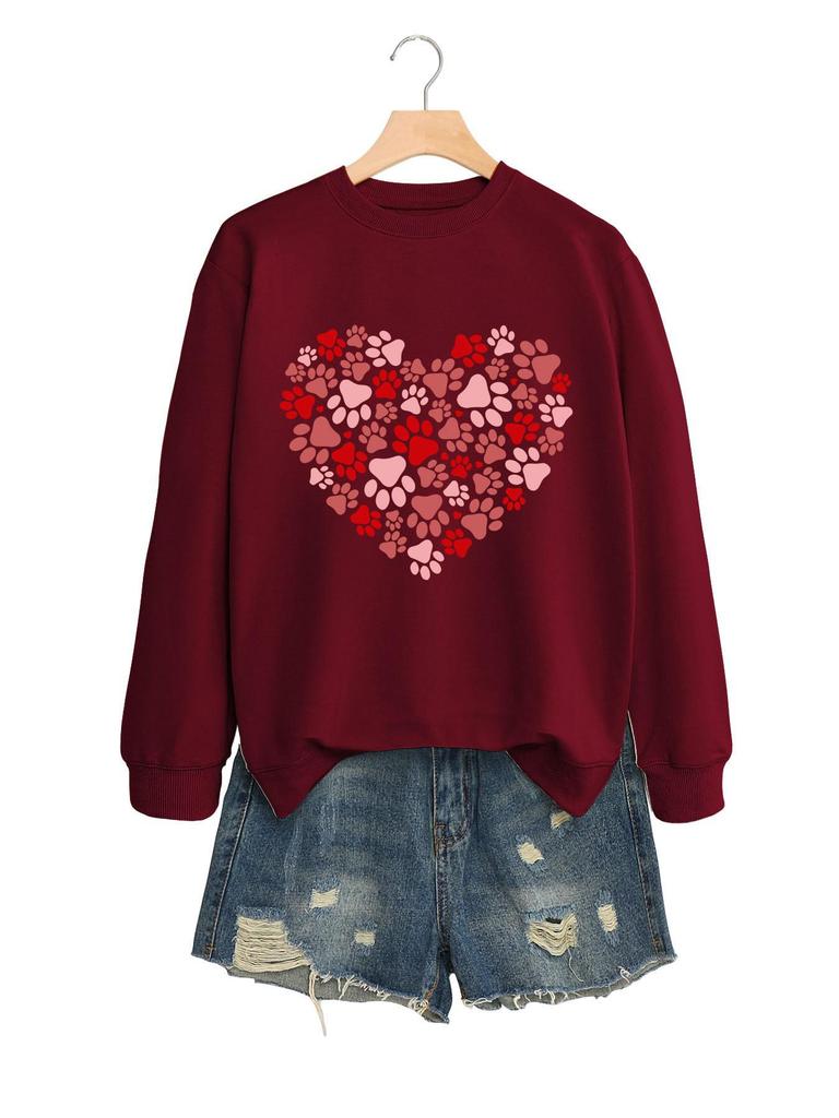 Heart Dog Print Women's Casual Fashion Round Neck Long Sleeve Hoodie for Autumn/Winter