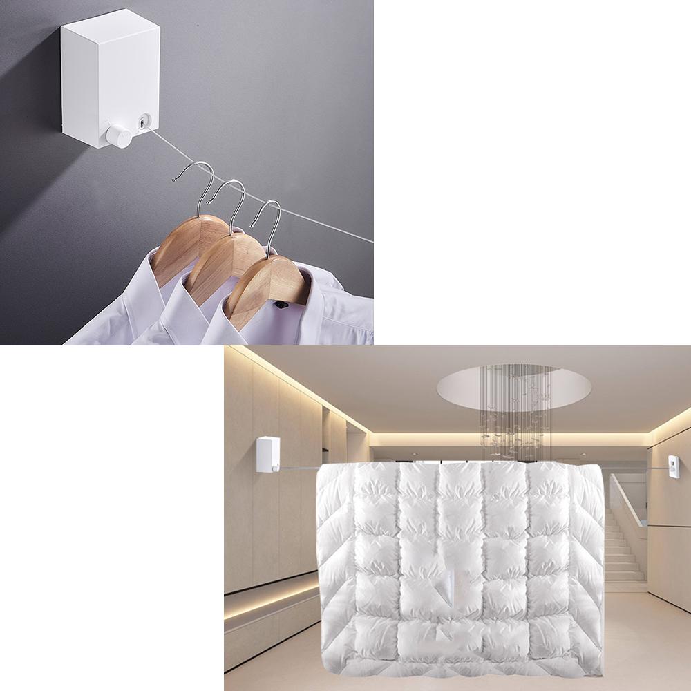 Retractable Clothesline Washing Clothes Hanger Laundry Drying Line Indoor Outdoor Wall-mounted Balcony Invisible Drying Lines 4M Stainless Steel