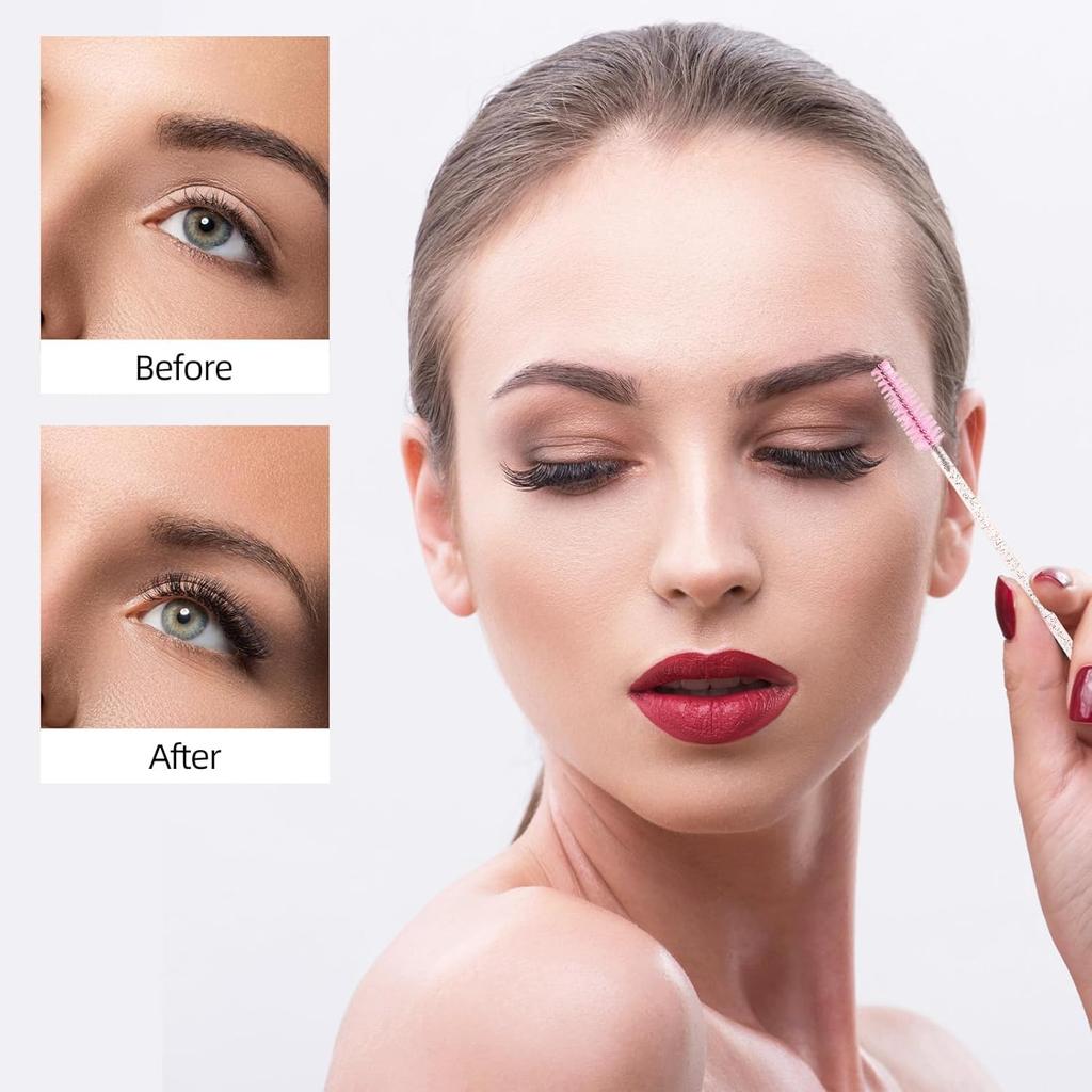 Tbestmax 300Pcs Disposable Eyelash Brush, Mascara Wands Makeup Brushes Applicators Kits for Eyelash Extensions and Eyebrow - Colorful Handle, Pink