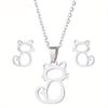 Cute Golden Cat Jewelry Set Necklace, Men's Collar Fashion Hollow Cat Earrings Necklace Claw Jewelry