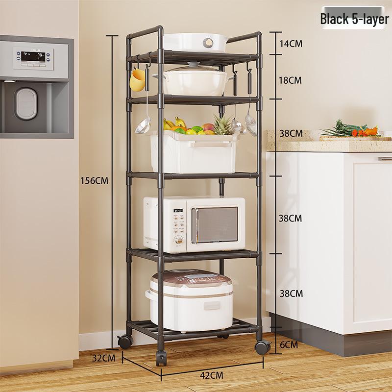 Multi-Layer Kitchen Storage Trolley: Punch-Free Rack for Pots and Microwave