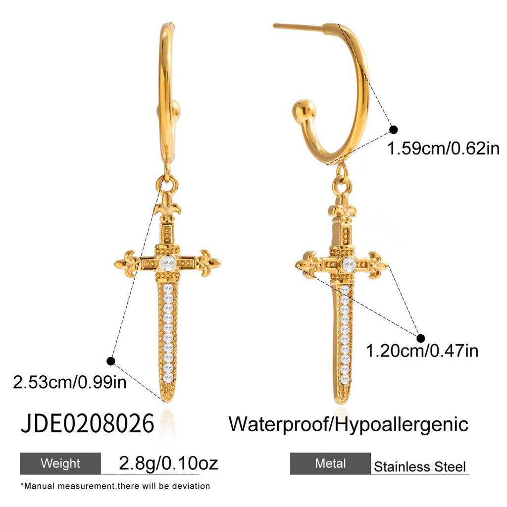 Youthway Classic Crystal Cross Sword Drop Earrings For Women  Gold Plated Stainless Steel Earrings Fashion Jewelry Girls Gift
