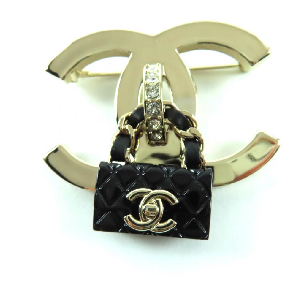Great CHANEL Brooch COCO Mark bag gold Women B23C Used