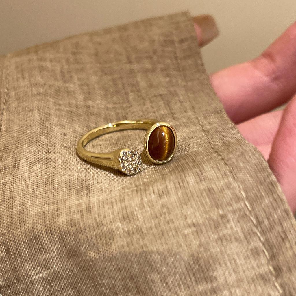 Vintage Maillard Tiger's Eye Irregular Geometric Ring Index Finger Ring Personality Jewelry Women