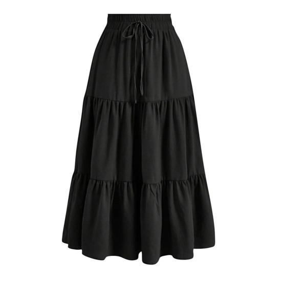 Damen Sommer Stufen A-Linie Maxirock Hoher Bund Plissiert Schwingend Langer Rock Freizeit Fließend Strand Boho Rock