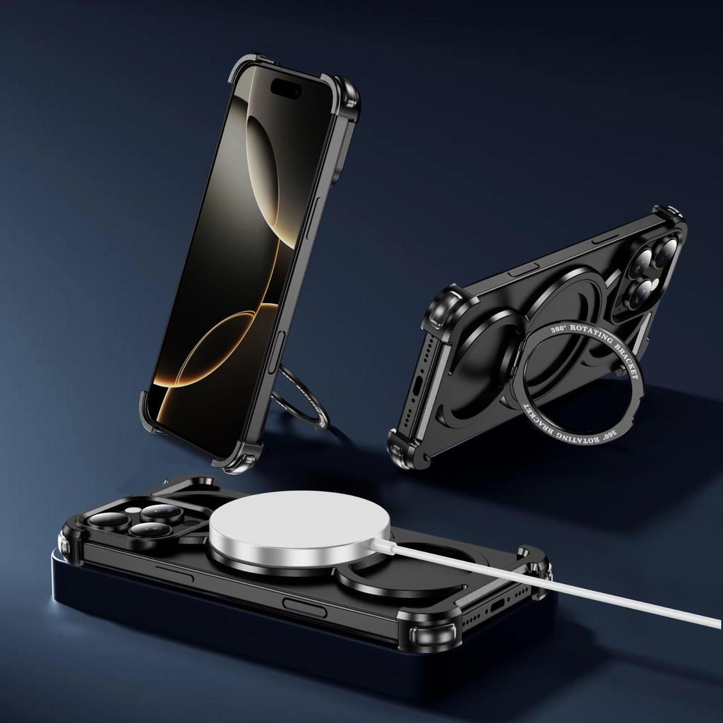 Apple 16 ProMax Magnetic Rotating Metal Phone Case for iPhone 15