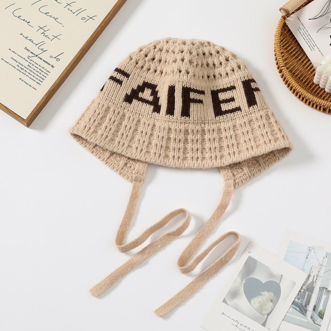 Новая вязаная шапка в корейском стиле с надписью Ins для женщин на осень и зиму, универсальная, подчеркивающая лицо, маленькая теплая шляпа-ведро, шляпа рыбака M（56-58cm）