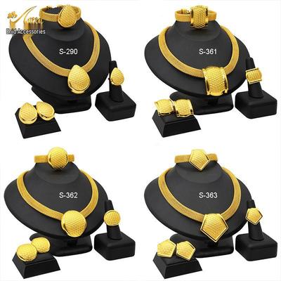 24K Dubai Gold Brautschmuck-Set: Halskette, Armband, Ohrringe, Ring für afrikanische Frauen