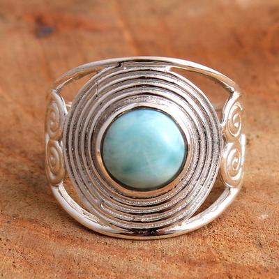 Anello Larimar, Regali per lei, Anello con ciondolo in argento, Gioielli con pietre preziose, Gioielli in argento