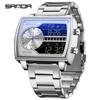 SANDA 6163 Top Luxury Fashion Men's Quartz Electronic Dual Screen Watch Waterproof Countdown Quartz Steel Strip Men's Watch