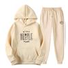 Simple Design Men's Letter Pattern Printed Hoodie Set Pure Cotton Comfortable Loose Casual Pocket Hoodie+Sweatpants