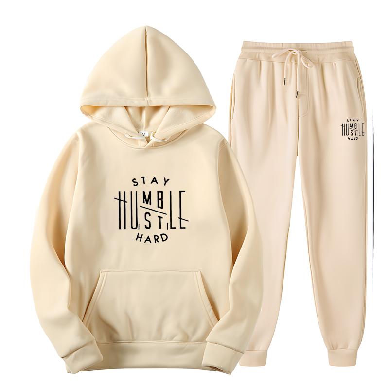 Simple Design Men's Letter Pattern Printed Hoodie Set Pure Cotton Comfortable Loose Casual Pocket Hoodie+Sweatpants