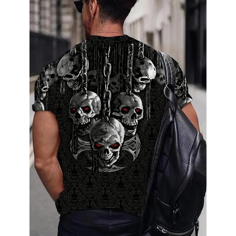 T-Shirt Men Punk Skull Digital 3D Prints Summer Casual Crew Neck Short Sleeves T-Shirt Harajuku Street Men's Clothing