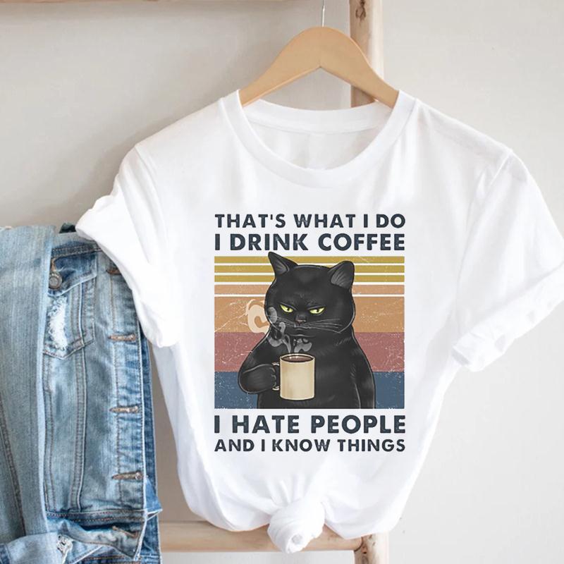 90s Animal Tee Top T-shirt Cat Flower Fashion Clothes Women Summer Print Lady Female Clothing Short Sleeve T Casual Cartoon Graphic T-shirt