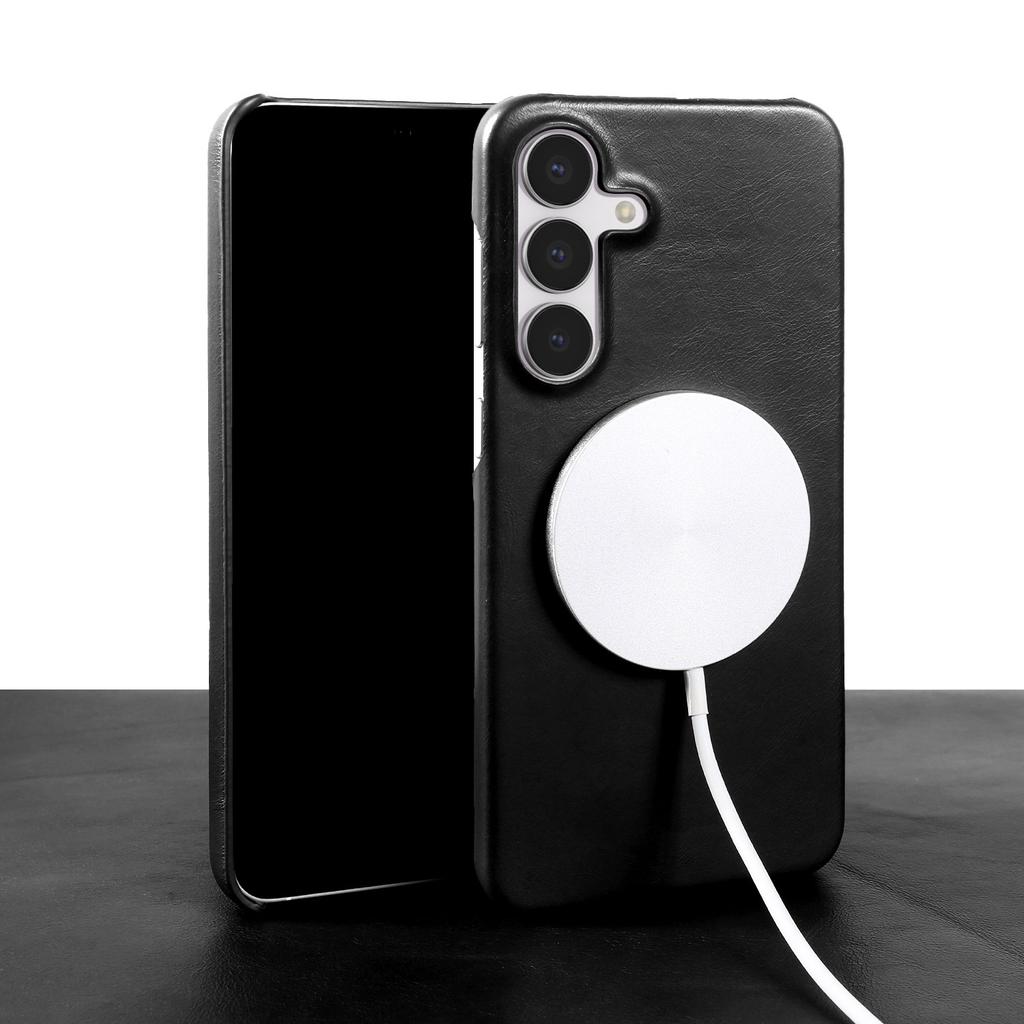 For Magsafe Case for Samsung Galaxy S25FE S26 S24 S23 S22 S21 S20FE Business Genuine Leather Back Cover Magnetic Phone Cases