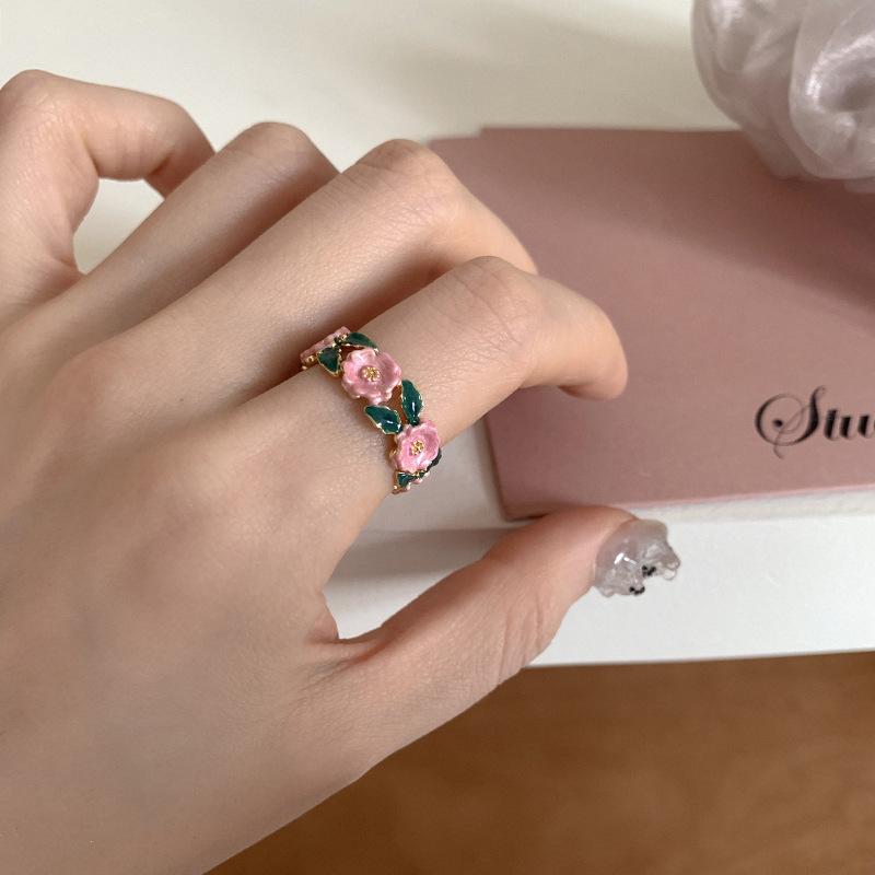 Enamel French Stunning Rose Adjustable Ring For Women Fashionable Copper Jewelry For Occasions All