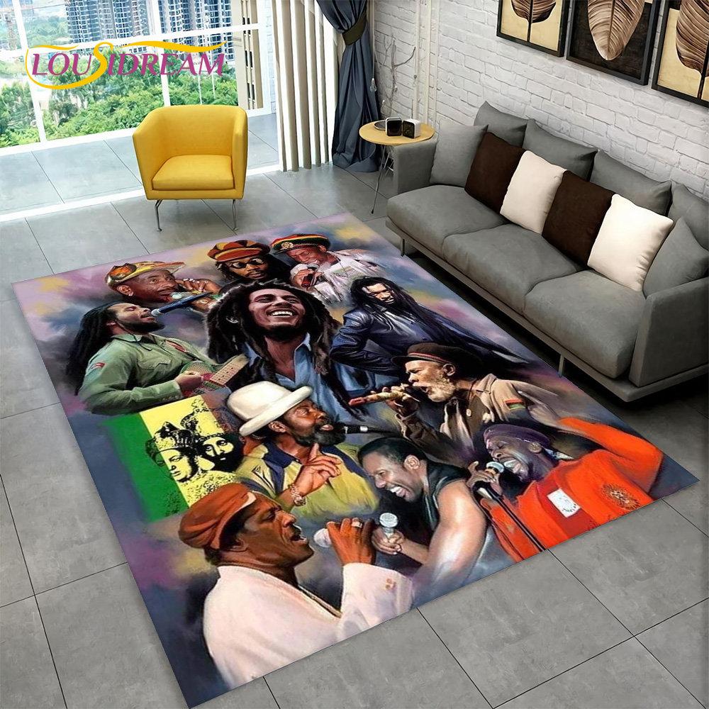 Bob Marley Reggae Music Maple Leaf Jamaican Area Rug,Carpet Rug for Living Room Bedroom Sofa Doormat Decor,Non-slip Floor Mat
