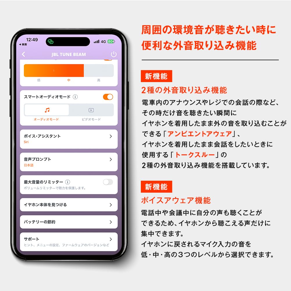 JBL TUNE BEAM True Wireless Earphones Active Noise Cancelling Skeleton Transparent Ambient Sound IP54 Ghost White