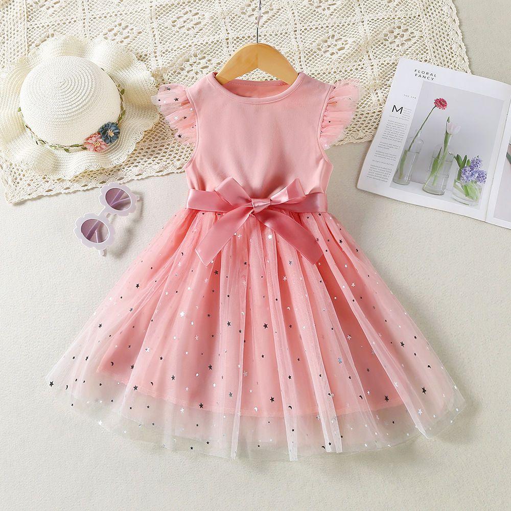 Girls' Fashionable Star-Print Dress: Sweet Summer Tulle Princess Dress for Kids