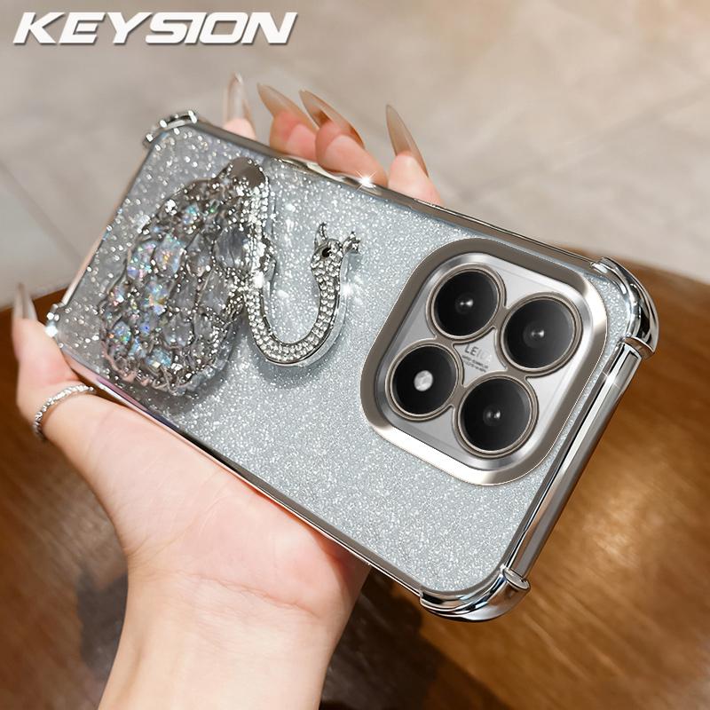 

KEYSION Противоударный чехол с покрытием для телефона Xiaomi 15T Pro 5G Прозрачный ТПУ Блестящий Украшенный Лебедь Подставка Задняя крышка для Xiaomi 15T for Xiaomi 15T