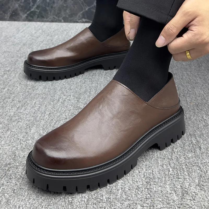 Fashion New Designer Cow Leather Dress Shoes for Men Fashion Casual Platform Men's Loafers Shoes Spring Soft-soled Chelsea Boots Male
