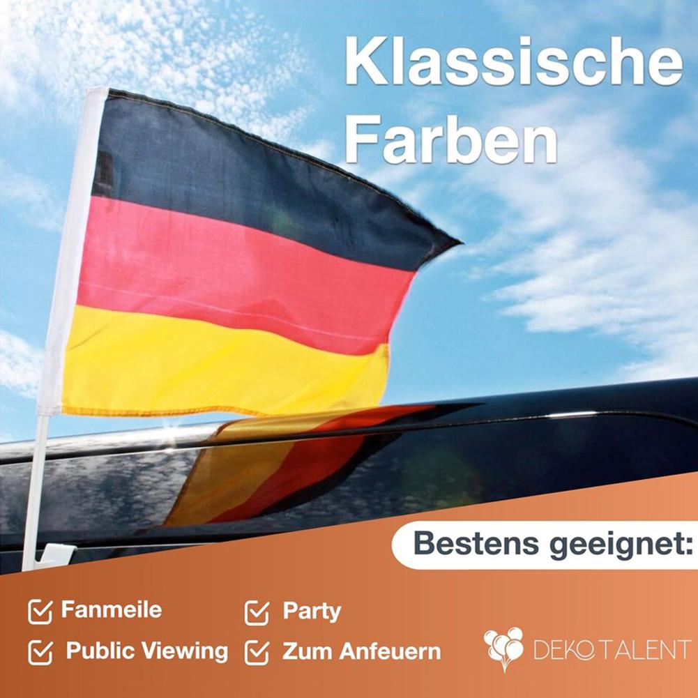 4Pcs Germany Car Waving Flag Polyester Standard-Bearer Waving Flag with Plastic Flagpole De Deu Deutschland Car Flag