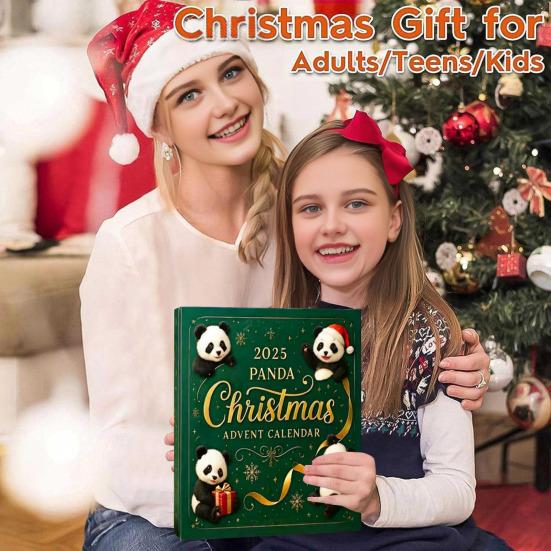 Panda Vánoční Adventní Kalendář 2025 24 Dní Odpočítávací Krabička Unikátní Figurky Pandy Slavnostní Dekorace na Stromek a pro Milovníky Zvířat