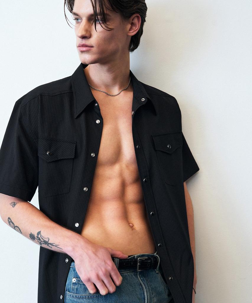 Beulleieo Verona Western Stripe Half Shirt [Black]