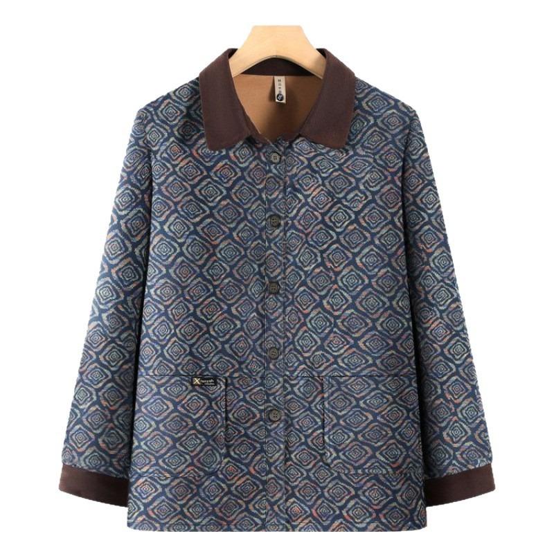 Middle-aged and elderly autumn women's jackets, new elderly clothing, spring and autumn plus fat extra large size thick shirt