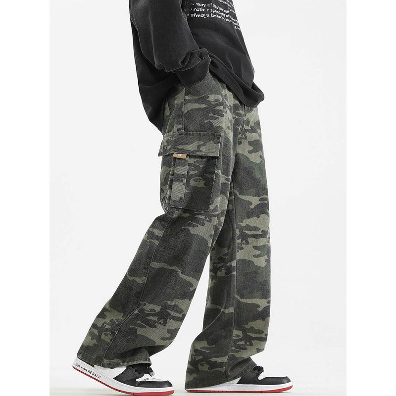 51 Hip-Hop Street Vibe Retro Patch Pocket Parka Camouflage Pants Male American Fashion Brand Hiphop Loose Straight Trousers