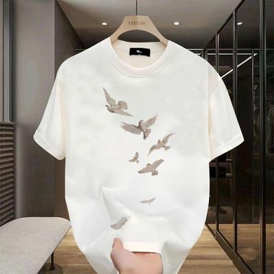 Men's Loose and Fashionable Versatile Short Sleeved T-shirt Summer Printed Round Neck Tops