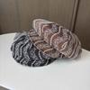 Handmade button bow beret women's plaid face small cloud hat retro versatile literary painter hat