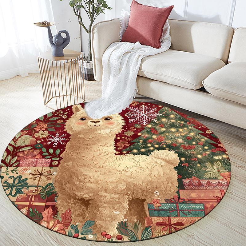 

Christmas Alpaca pattern round rug,Carpet Rug for Living Room Bedroom Playroom ,Non-slip Floor Mat,Holiday Gifts and Birthday Gifts. 80cmx80cm