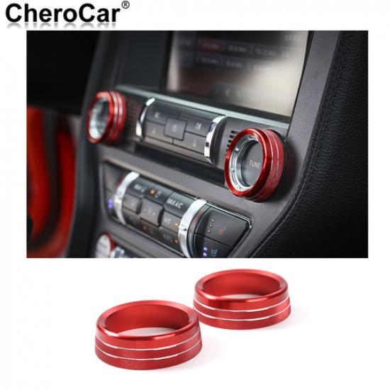 For 2015-20 Ford Mustang Air Condition Knob Switch Button Trim Cover Ring Red,2X