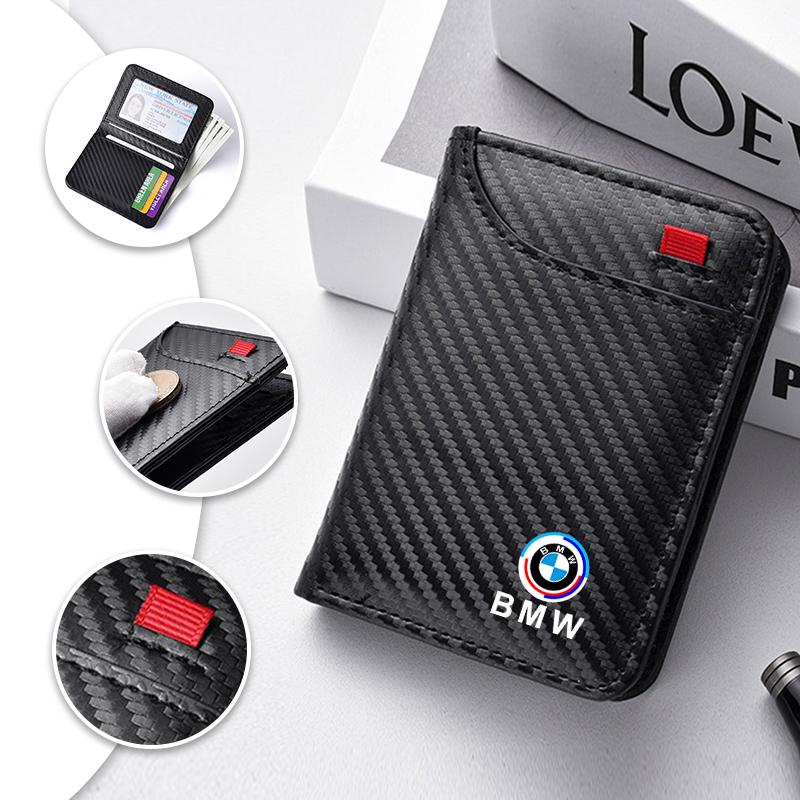 QNLT6 Carbon Fibre Wallet Car Driver License Credit Card Leather Bag For BMW M X2 X3 X5 X6 G30 E30 E36 50th Anniversary 3 5 6 7 Series