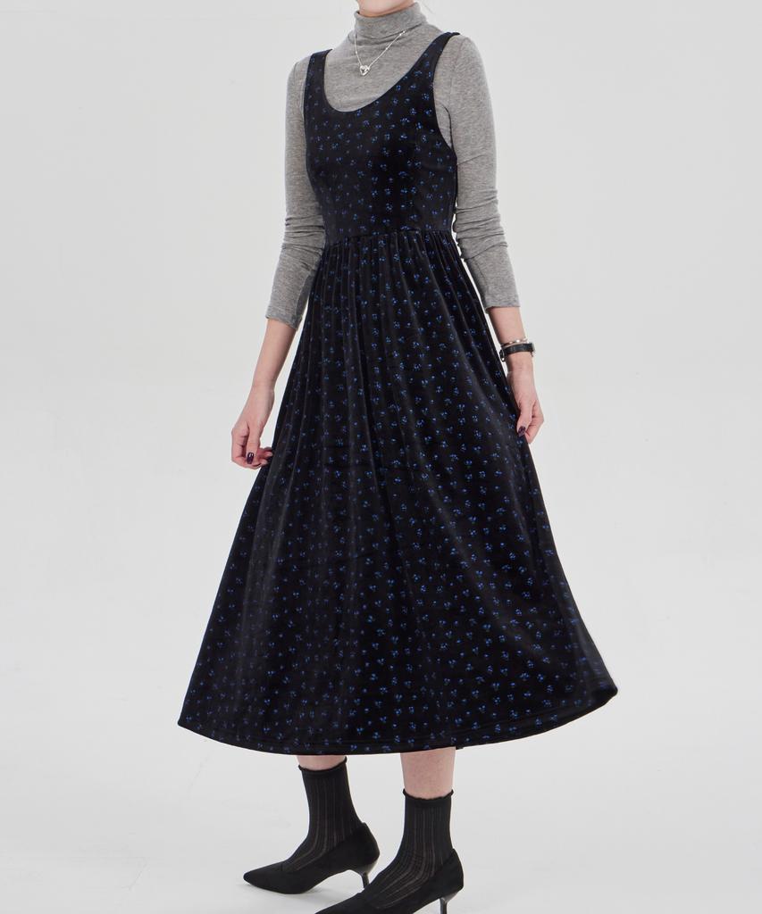 Maia Velvet Flower Dress - Teal Blue (Tencel T-Shirt Set)